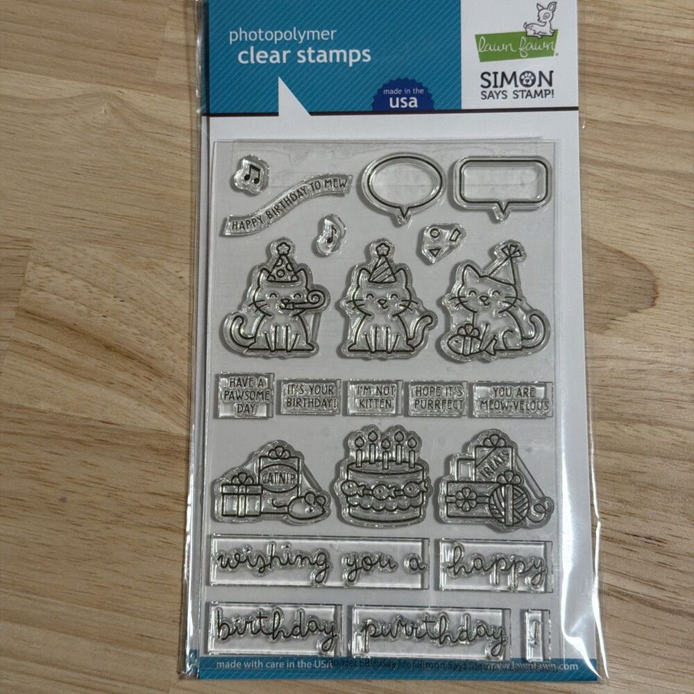 Lawn Fawn Stamptember 2025 Purrfect Birthday Stamp & Die Set Simon Says Stamp